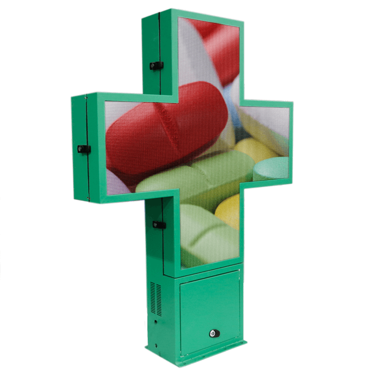 Outdoor P10 single green side LED Pharmacy Screen Green remote WIFI APP 4G control cross display screen moving LED sign