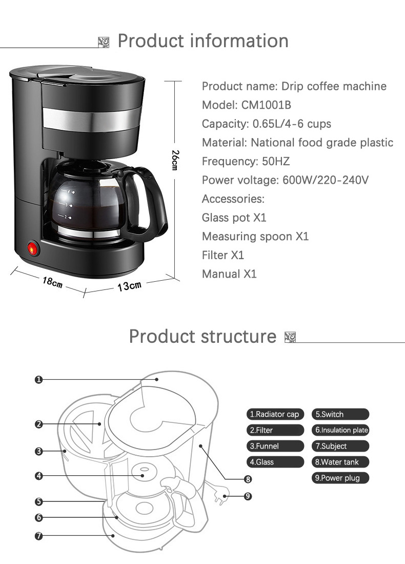 American Household Compact Lightweight Drip Coffee Machine Electrce Filter Coffee Machine Turkish Drip Coffee Maker