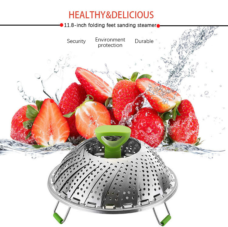 Multifunction Cooker Collapsible Vegetable Folding Mesh Strainer Food Expandable Bamboo Stainless Steel Steamer Basket