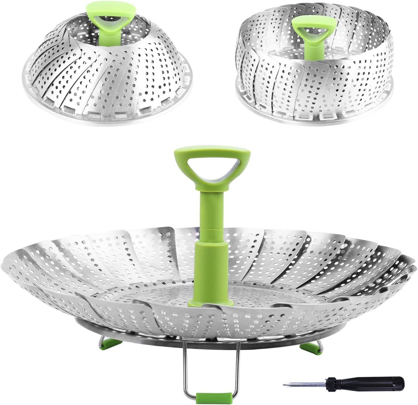 Multifunction Cooker Collapsible Vegetable Folding Mesh Strainer Food Expandable Bamboo Stainless Steel Steamer Basket