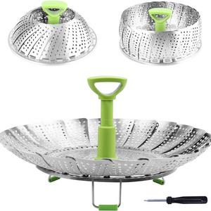 Multifunction Cooker Collapsible Vegetable Folding Mesh Strainer Food Expandable Bamboo Stainless Steel Steamer Basket