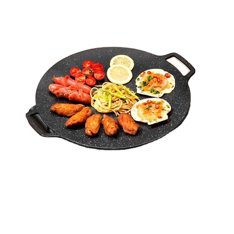 Korea Popular Household Outdoor Barbecue BBQ Portable Steak Stone Cooking Meat Iron Non Stick Rock Grill Pan Plate