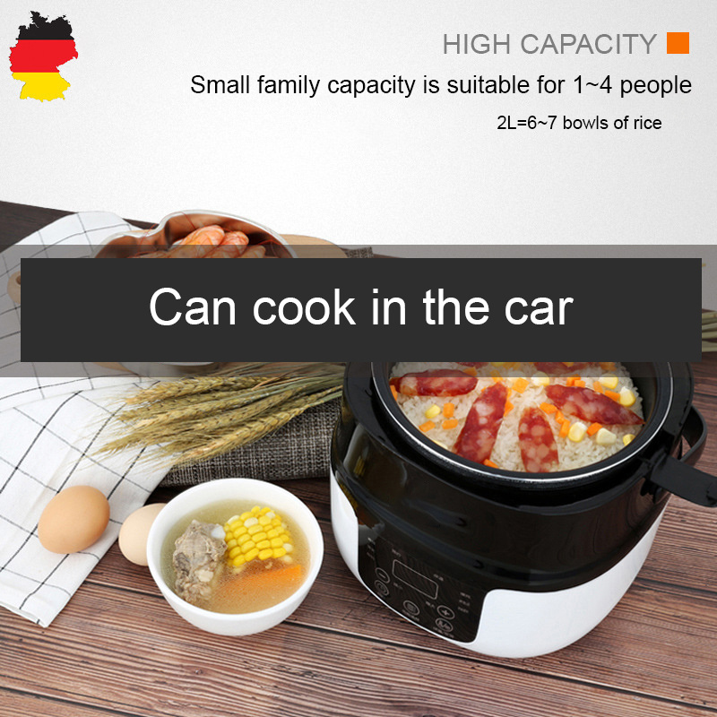 Auto Du 12V 240V 1.8L Fast Cook Rice Cooker 12 V Dc And 240V High Quality 2L Timer Function Cooking Portable Rice Cooker For Car