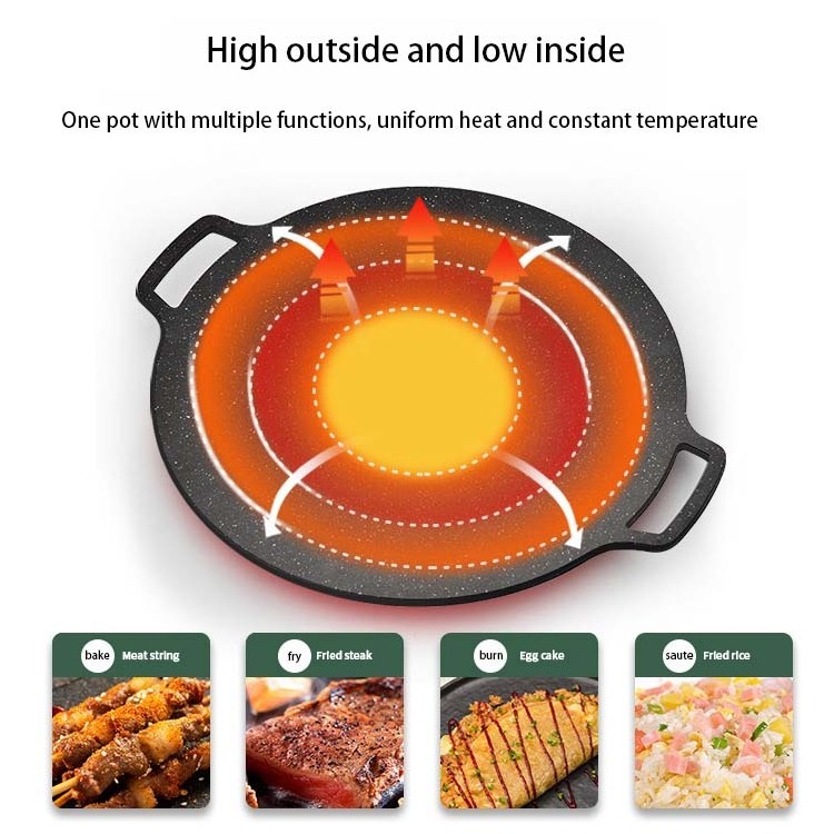 Korea Popular Household Outdoor Barbecue BBQ Portable Steak Stone Cooking Meat Iron Non Stick Rock Grill Pan Plate