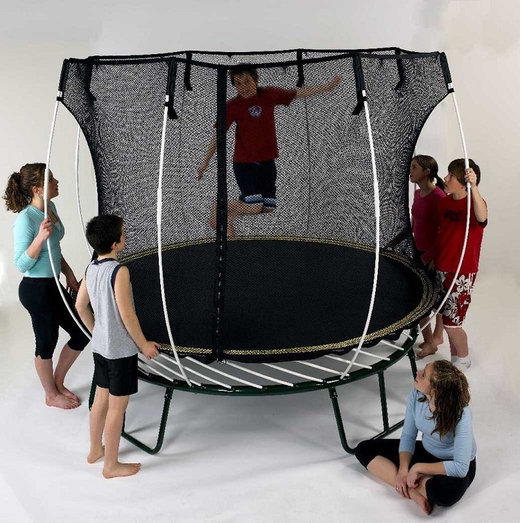 Soft Edge Spring Free Outdoor play ground trampoline with enclosure net basketball hoop