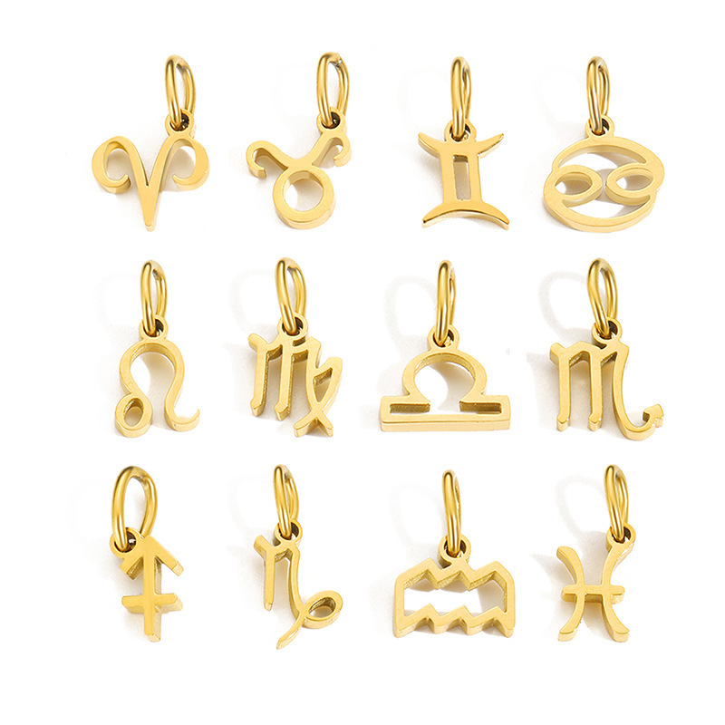 Manna New 12 Zodiac Sign Necklace Pendants Charm Constellations Zodiac Stainless Steel Pendant Charms For Jewelry Making