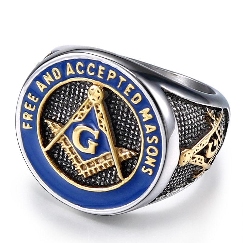 Manna Fashion Religious Stainless Steel Masonic Ring  Hip Hop Punk Freemason Ring For Men's Jewelry