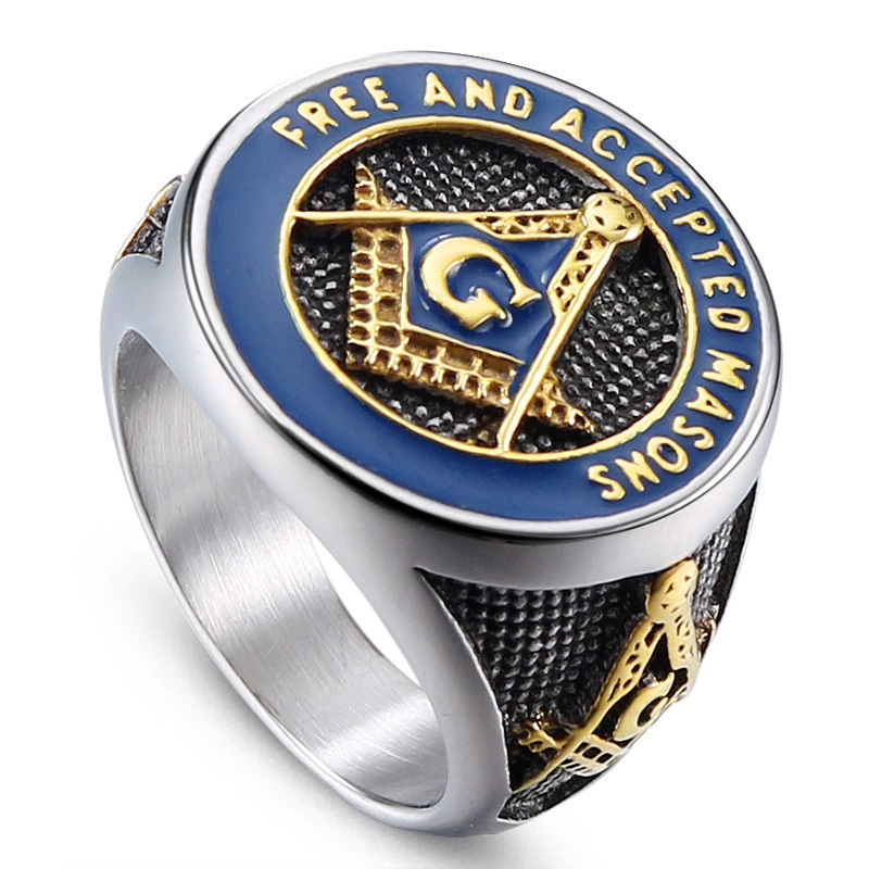 Manna Fashion Religious Stainless Steel Masonic Ring  Hip Hop Punk Freemason Ring For Men's Jewelry