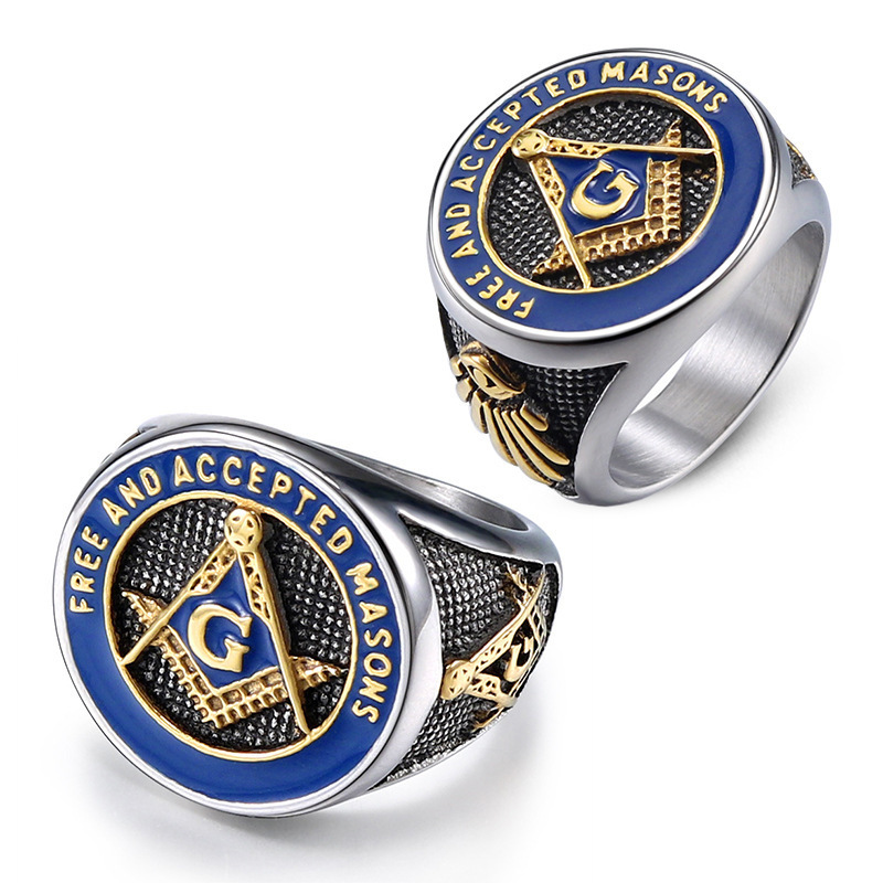 Manna Fashion Religious Stainless Steel Masonic Ring  Hip Hop Punk Freemason Ring For Men's Jewelry