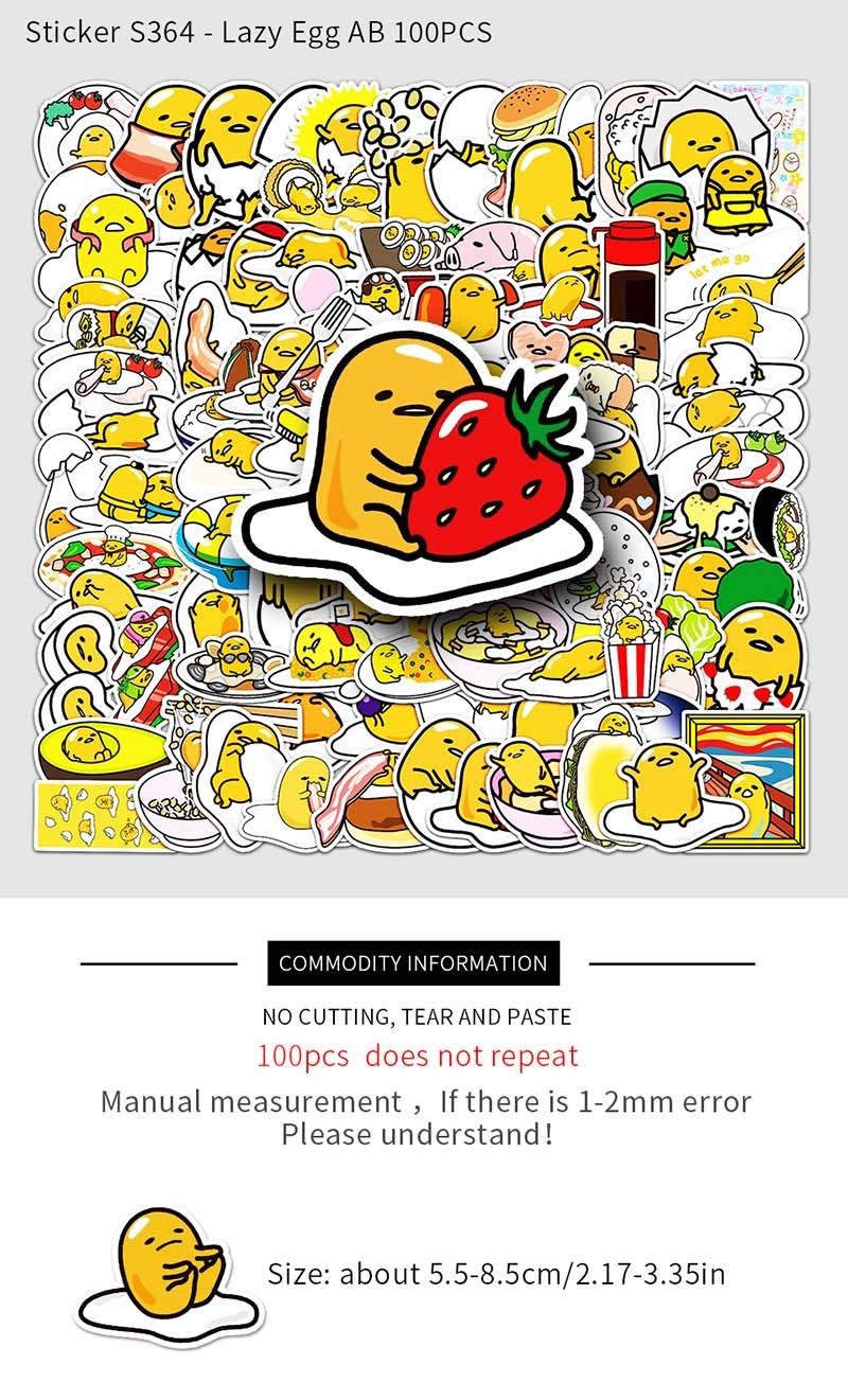 100PCs Factory Outlet Laptop IPadDie Cut Printing Egg Cartoon Sticker Cute Vinyl PVC Gudetama Cartoon Sticker