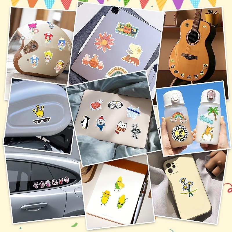 50Pcs Factory Custom Waterproof Cute Vinyl Car Stickers Chinese Cartoon Word Custom Stickers