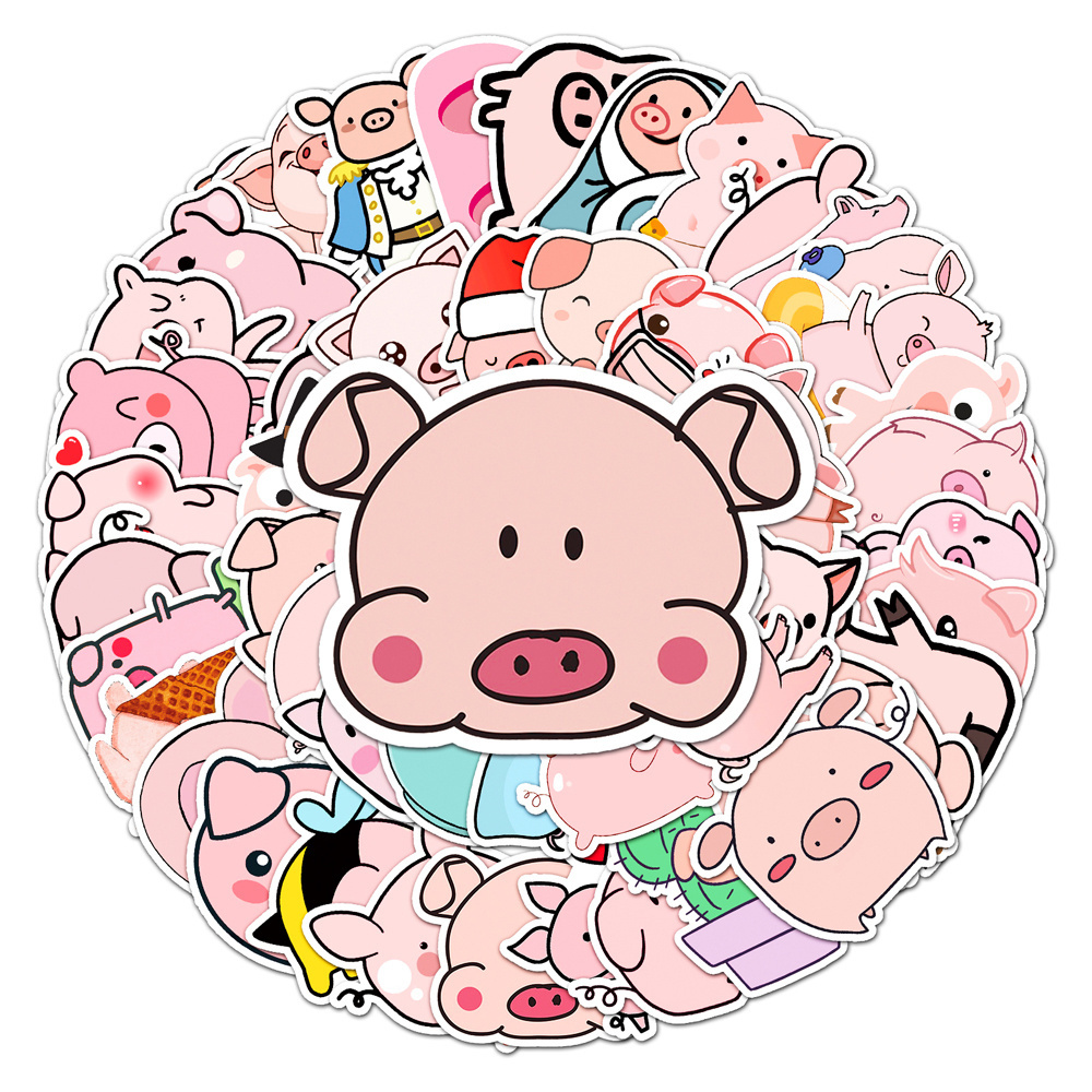 High Quality 50Pcs Animal Piglet Cartoon Anime Custom Sticker Die Cut Printing Wall Sticker