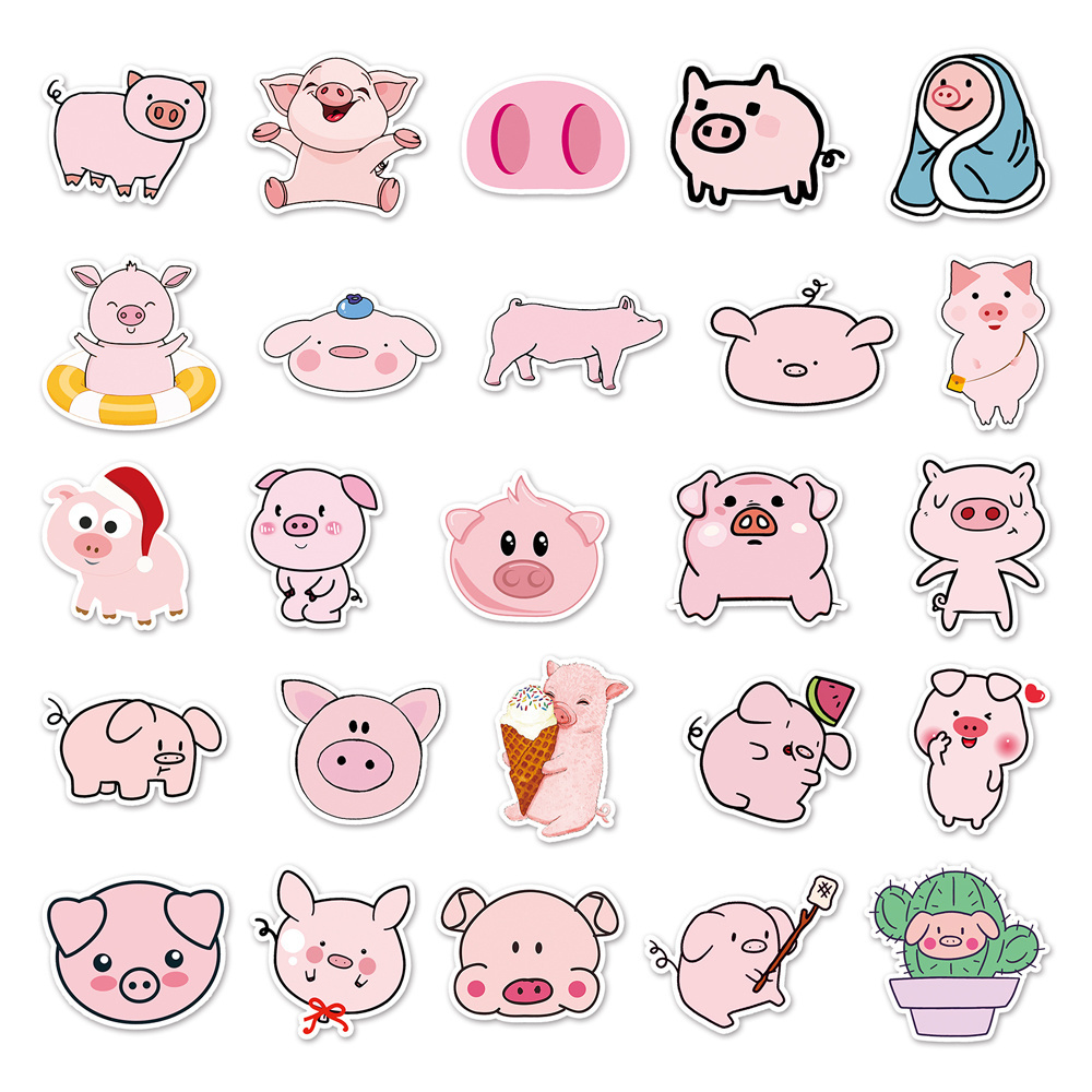 High Quality 50Pcs Animal Piglet Cartoon Anime Custom Sticker Die Cut Printing Wall Sticker