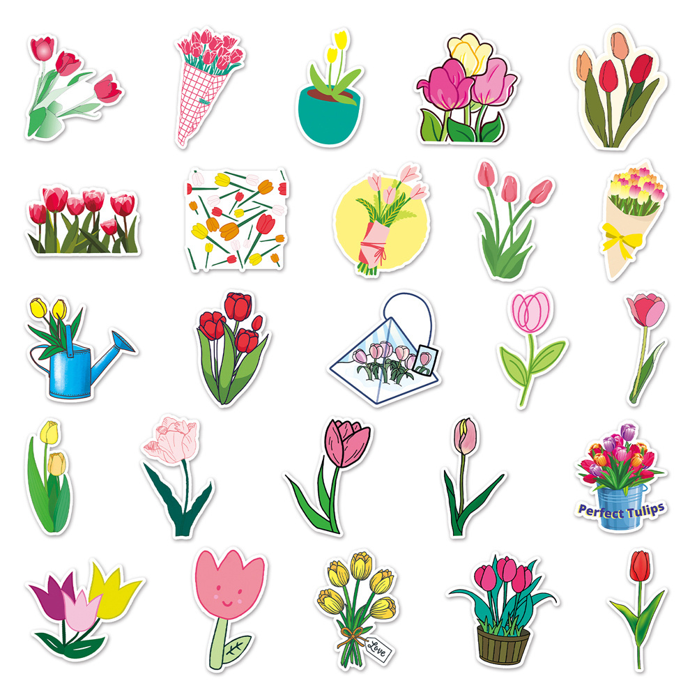 50Pcs Factory Custom Flower Plants 4-8CM PVC Car Stickers Small Fresh Ttulip Wall Stickers