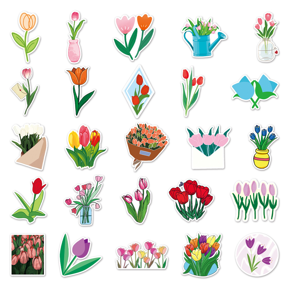 50Pcs Factory Custom Flower Plants 4-8CM PVC Car Stickers Small Fresh Ttulip Wall Stickers