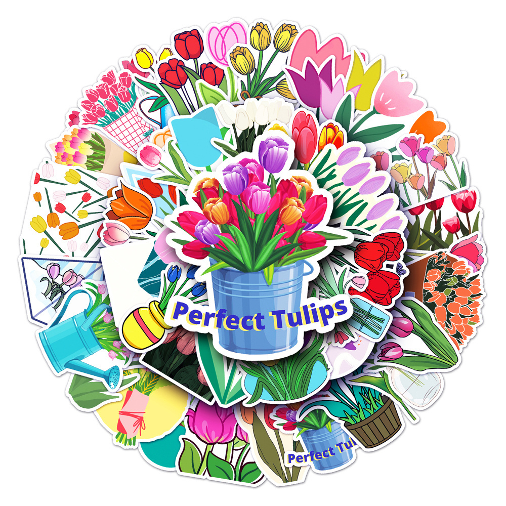 50Pcs Factory Custom Flower Plants 4-8CM PVC Car Stickers Small Fresh Ttulip Wall Stickers