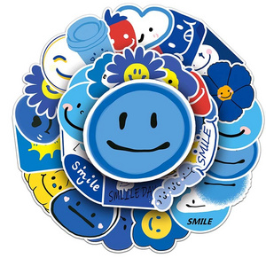 50 PCS High Quality Baby Room Decor Wall Sticker Waterproof Printing PVC Cartoon Original Blue Smile Stickers