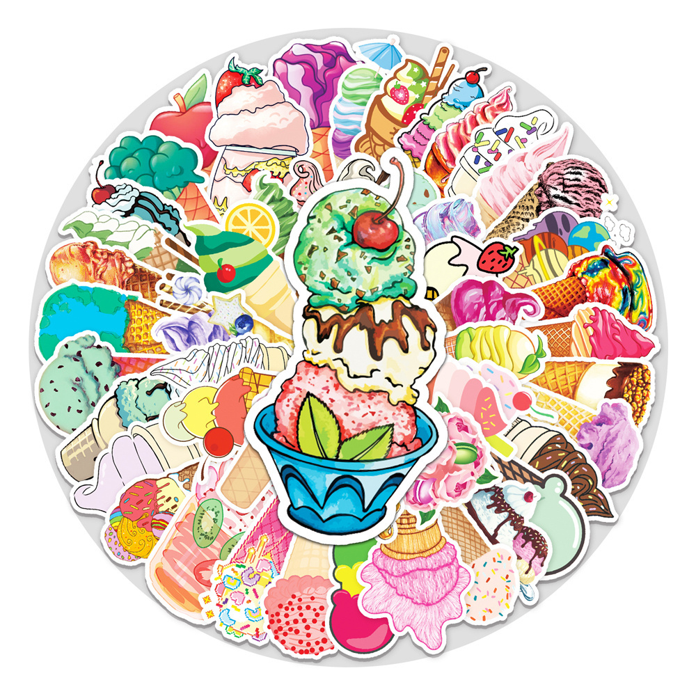 Low Price 50pcs Ice Cream Dessert Cartoon Sticker Decorative Laptop Computer Skateboard Vinyl Waterproof Sticker