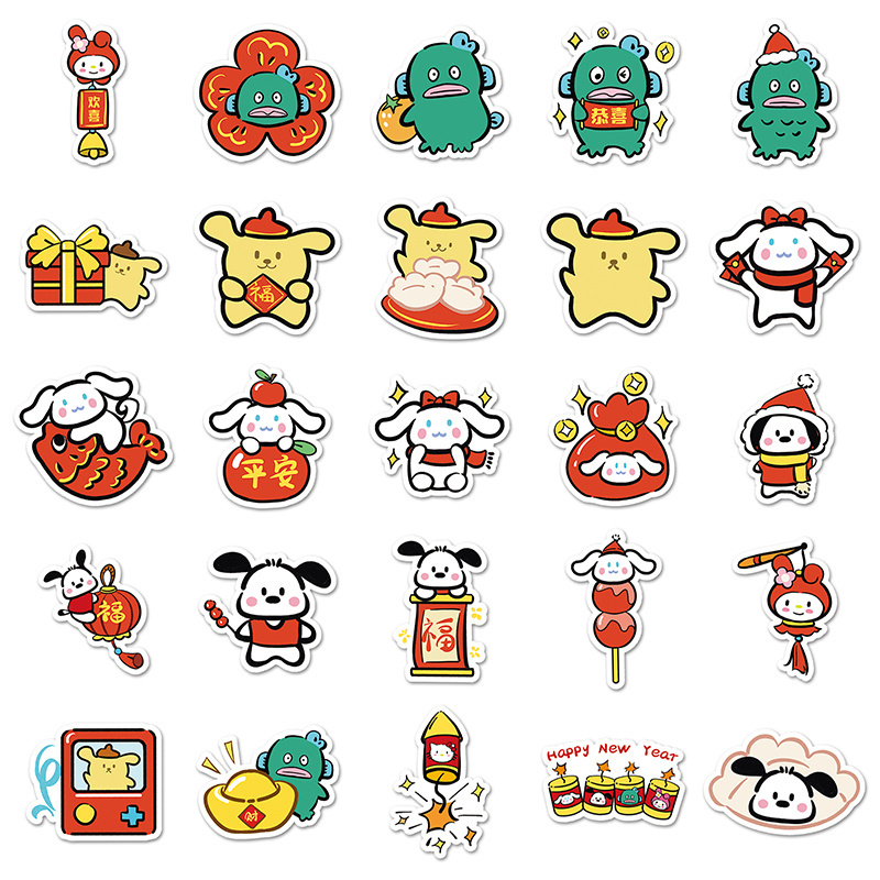 50PCS Factory Hot Sale Decoration Custom Anime Sticker Hand-painted Sanrio New Year's Stickers