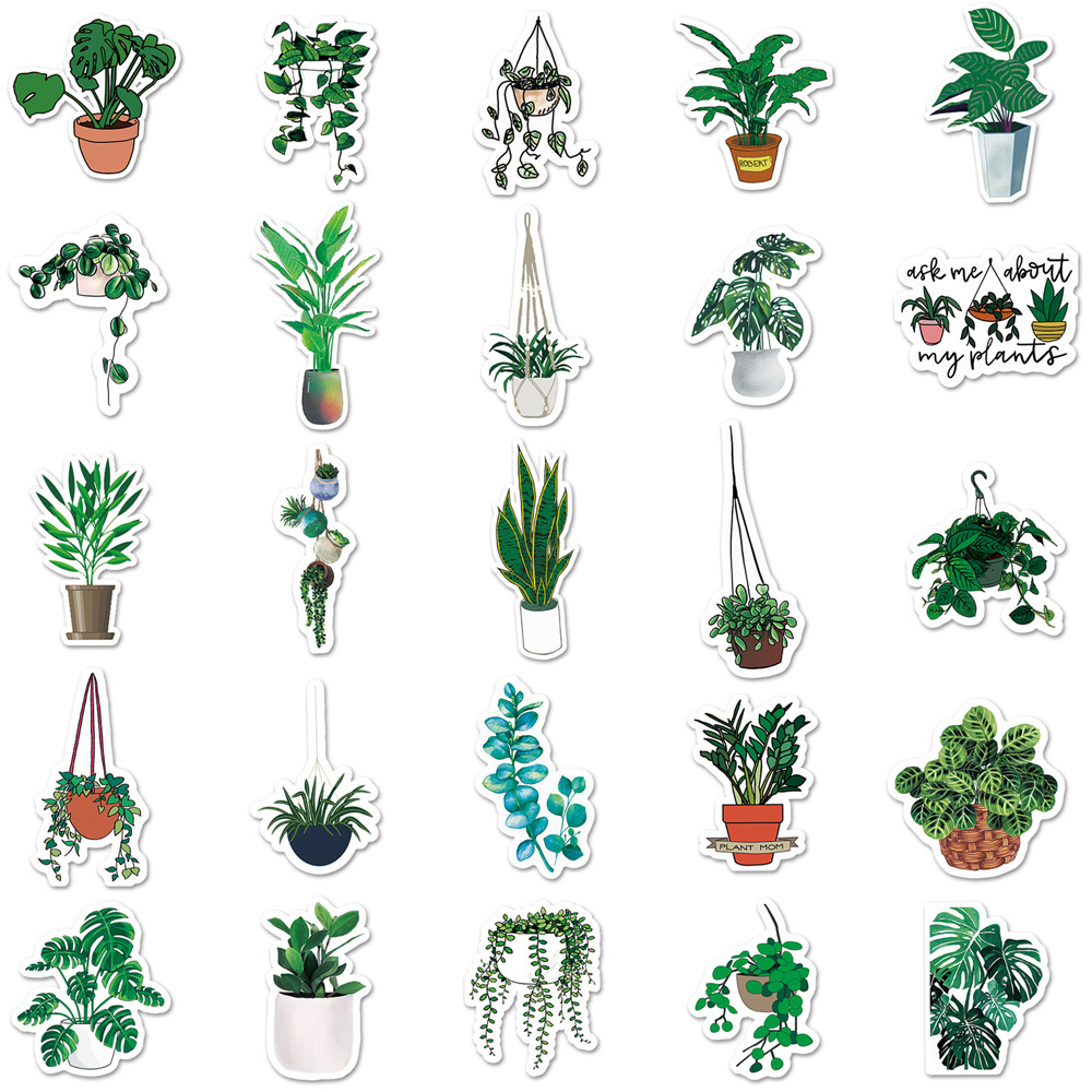 Factory Wholesale 50pcs Ins Green Plant Cartoon Sticker  Decorative Laptop iPad Waterproof Sticker