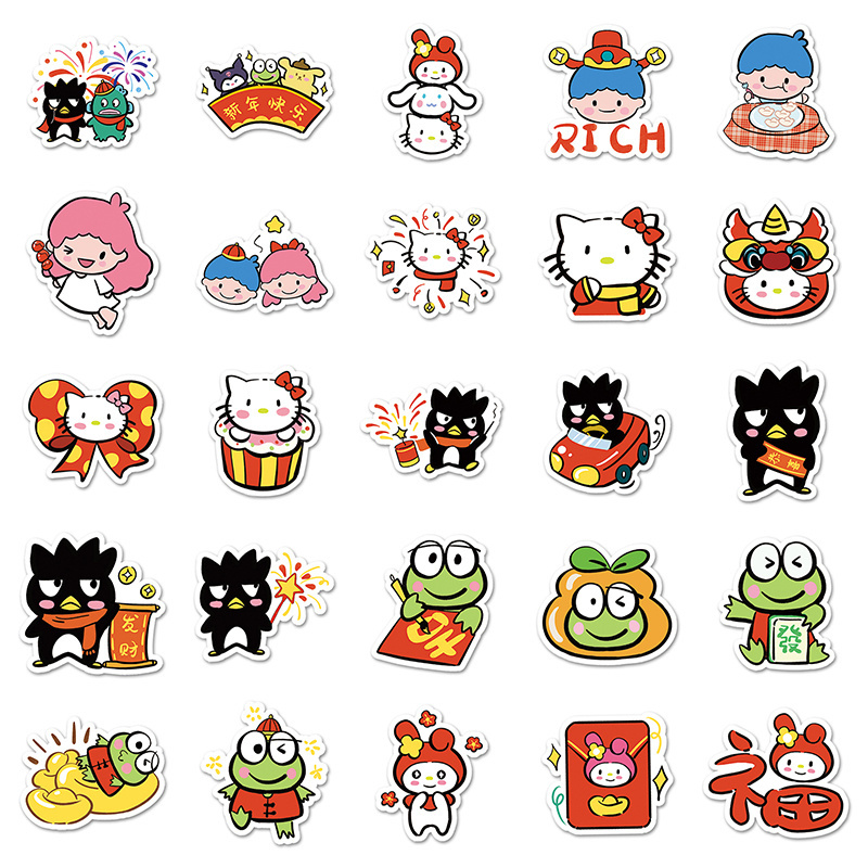 50PCS Factory Hot Sale Decoration Custom Anime Sticker Hand-painted Sanrio New Year's Stickers