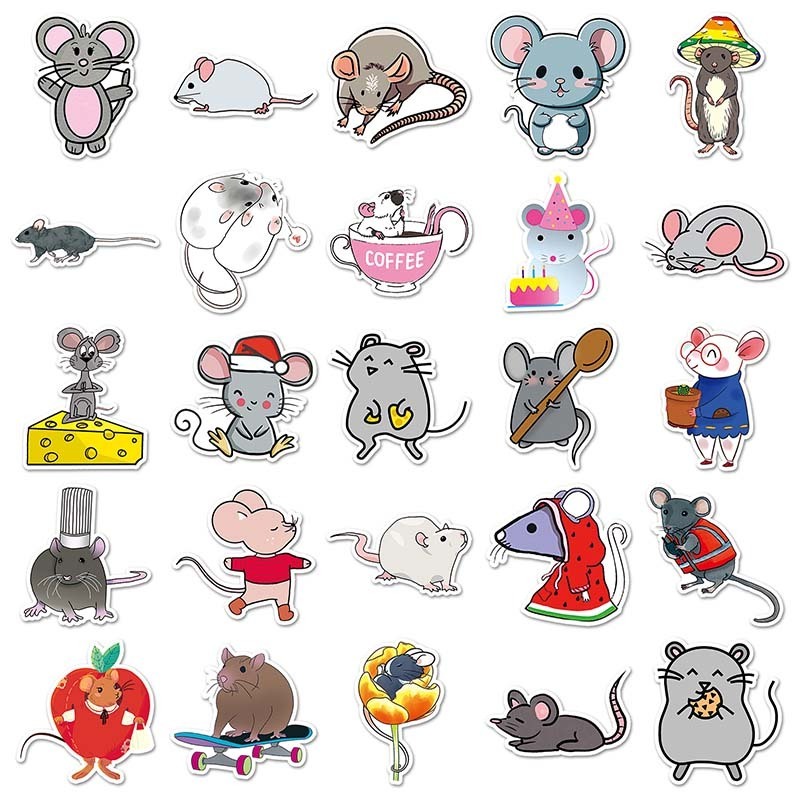 50Pcs Wholesale Price Waterproof Label Sticker Cute Cartoon Graffiti Decorative Luggage Laptop Animal Mouse Sticker