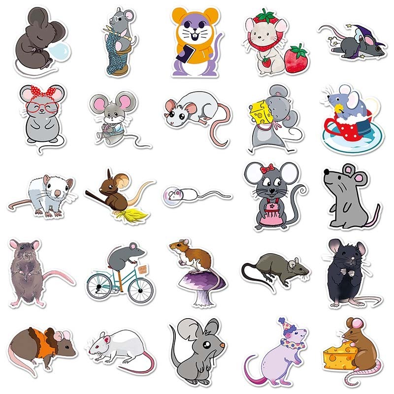 50Pcs Wholesale Price Waterproof Label Sticker Cute Cartoon Graffiti Decorative Luggage Laptop Animal Mouse Sticker