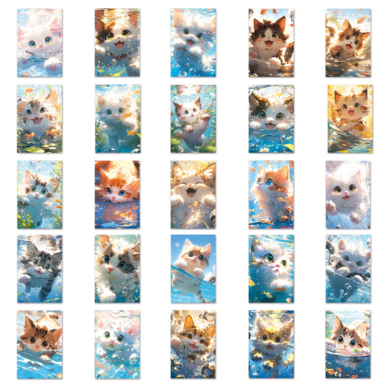 50Pcs Factory Direct Cartoon Animal PVC Custom Sticker Cute Kawaii Decoration The Water Cat Sticker