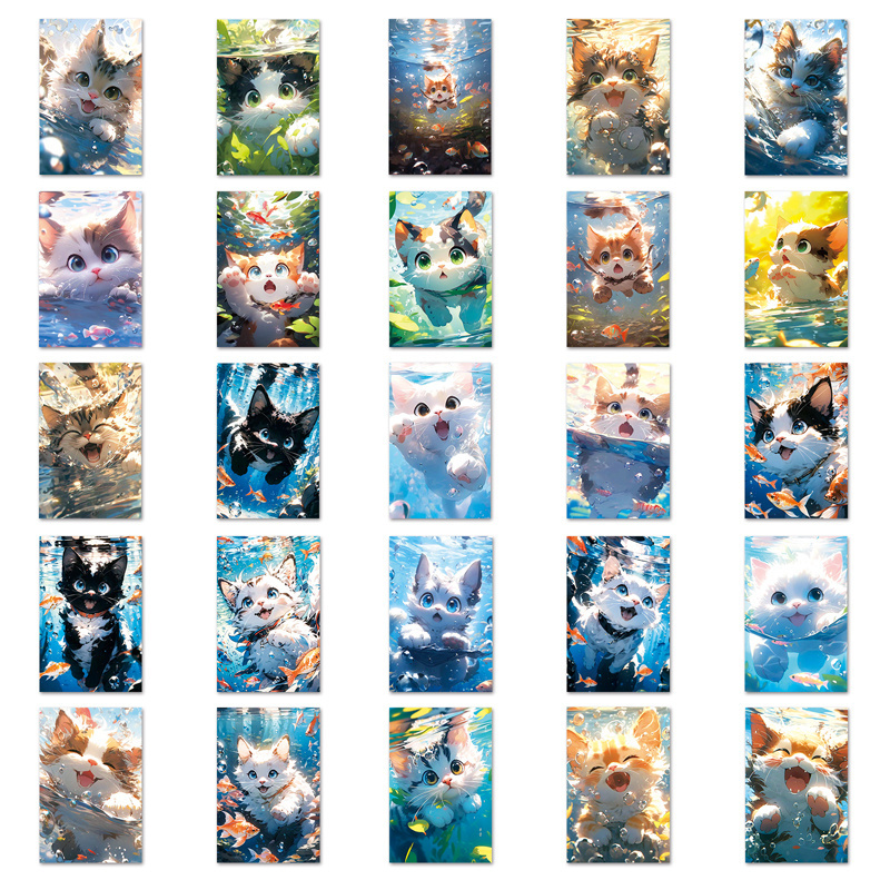 50Pcs Factory Direct Cartoon Animal PVC Custom Sticker Cute Kawaii Decoration The Water Cat Sticker