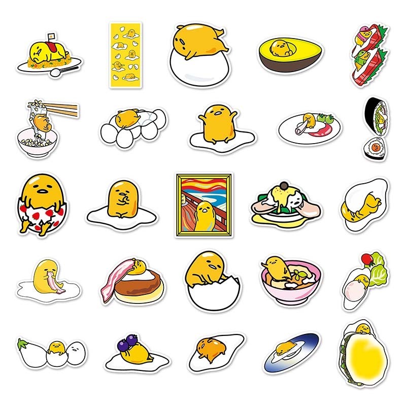 100PCs Factory Outlet Laptop IPadDie Cut Printing Egg Cartoon Sticker Cute Vinyl PVC Gudetama Cartoon Sticker