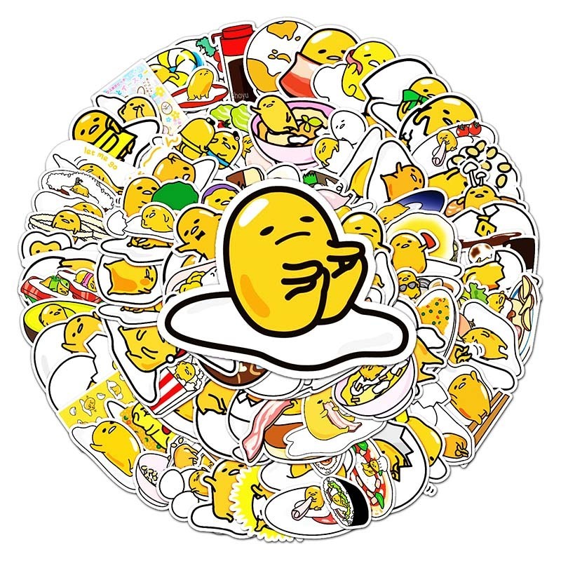 100PCs Factory Outlet Laptop IPadDie Cut Printing Egg Cartoon Sticker Cute Vinyl PVC Gudetama Cartoon Sticker