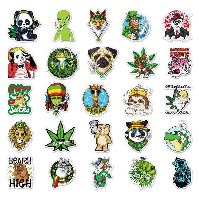 Printing Hemp leaf Graffiti Customization Sticker Green Waterproof Decoration Custom Stickers For Skateboard Laptop Water Bottle