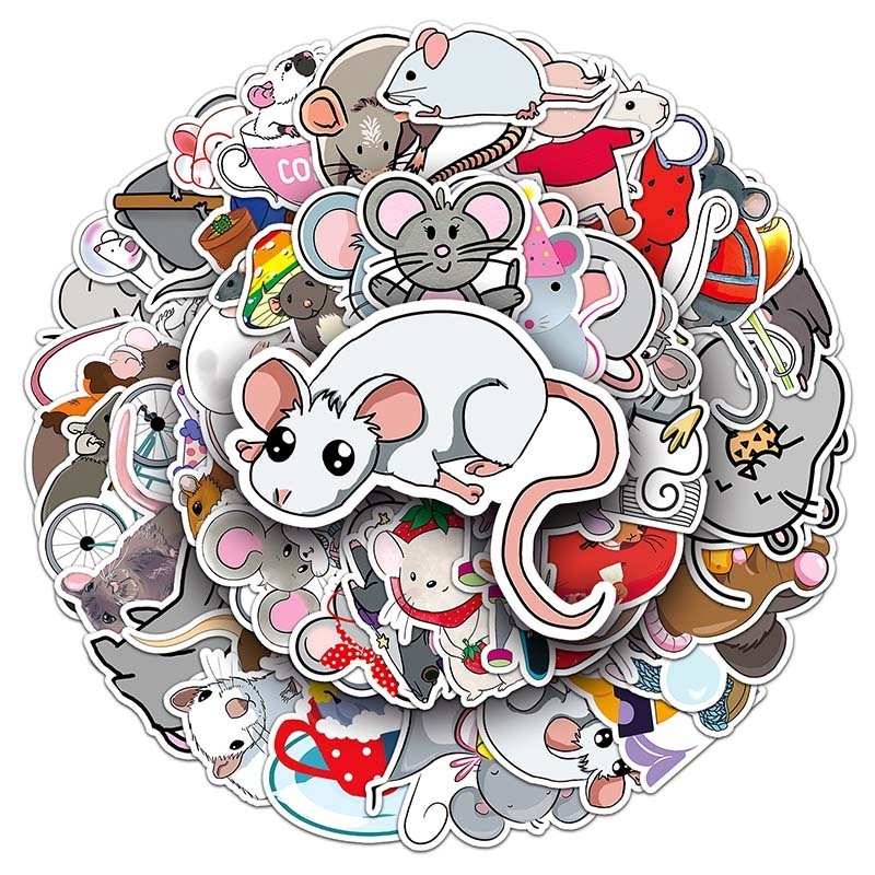 50Pcs Wholesale Price Waterproof Label Sticker Cute Cartoon Graffiti Decorative Luggage Laptop Animal Mouse Sticker