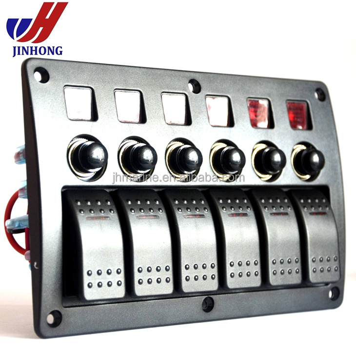 NEW SPLASHPROOF SWITCH PANEL 6 GANG LIGHTED MARINE ROCKER SWITH PANEL