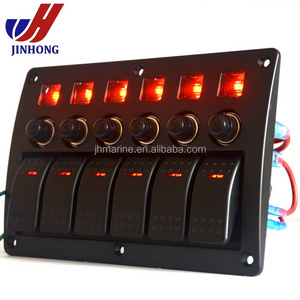 NEW SPLASHPROOF SWITCH PANEL 6 GANG LIGHTED MARINE ROCKER SWITH PANEL