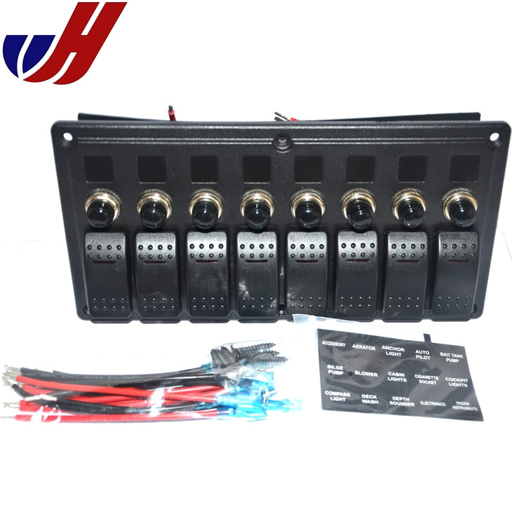 Waterproof 12V 24v Led Light Push Button 8 Gang Mount Electrical Car Boat Marine Control Rocker Switch Panel