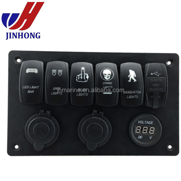 4 Gang Marine Rocker Switch Panel With Voltmeter Carling ARB Size Switch