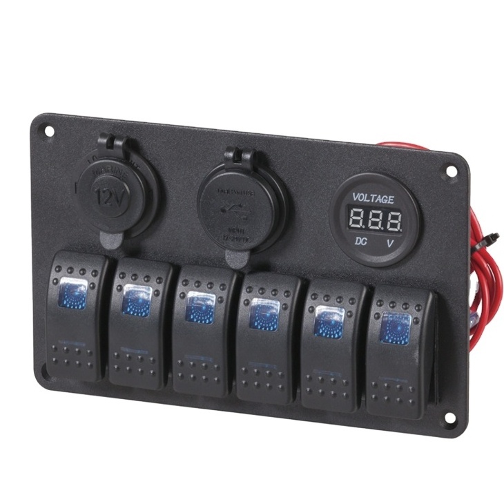 4 Gang Marine Rocker Switch Panel With Voltmeter Carling ARB Size Switch