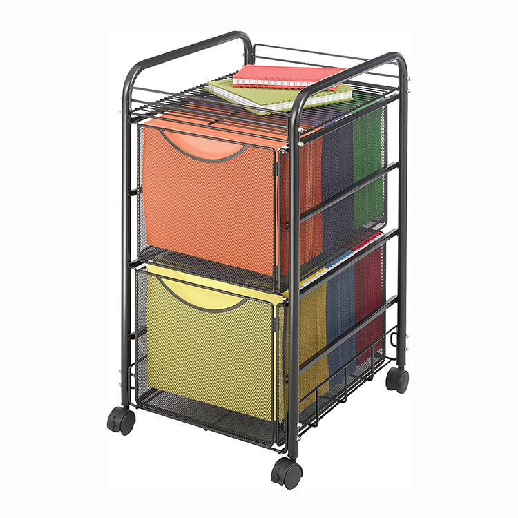 JH-Mech Mesh 1 File Drawer and 2 Small Drawers Rolling File Cart Durable Steel Mesh Construction File Storage Cabinet