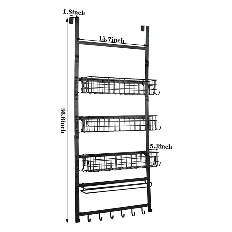 JH-Mech 3 Tier Spice Rack Organizer Rack with Hooks and Napkin Holder Door Pantry Organizer