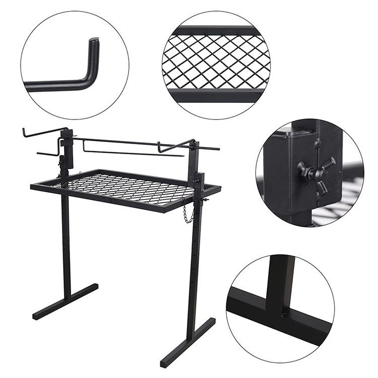 JH-Mech Adjustable Camp Grill Over Fire Pit Grill Multipurpose Cooking Equipment Barbecue Cooking Hanging Grill Grate