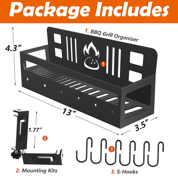 JH-Mech Grill Accessories Tool Free Holder With Two Screws And Six S Hook Picnic Caddy And Grill Utensil Accessories Storage