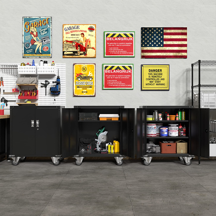 JH-Mech Garage Warehouse Assembly Required 3 Drawers Rolling Metal Storage Cabinet With Wheels