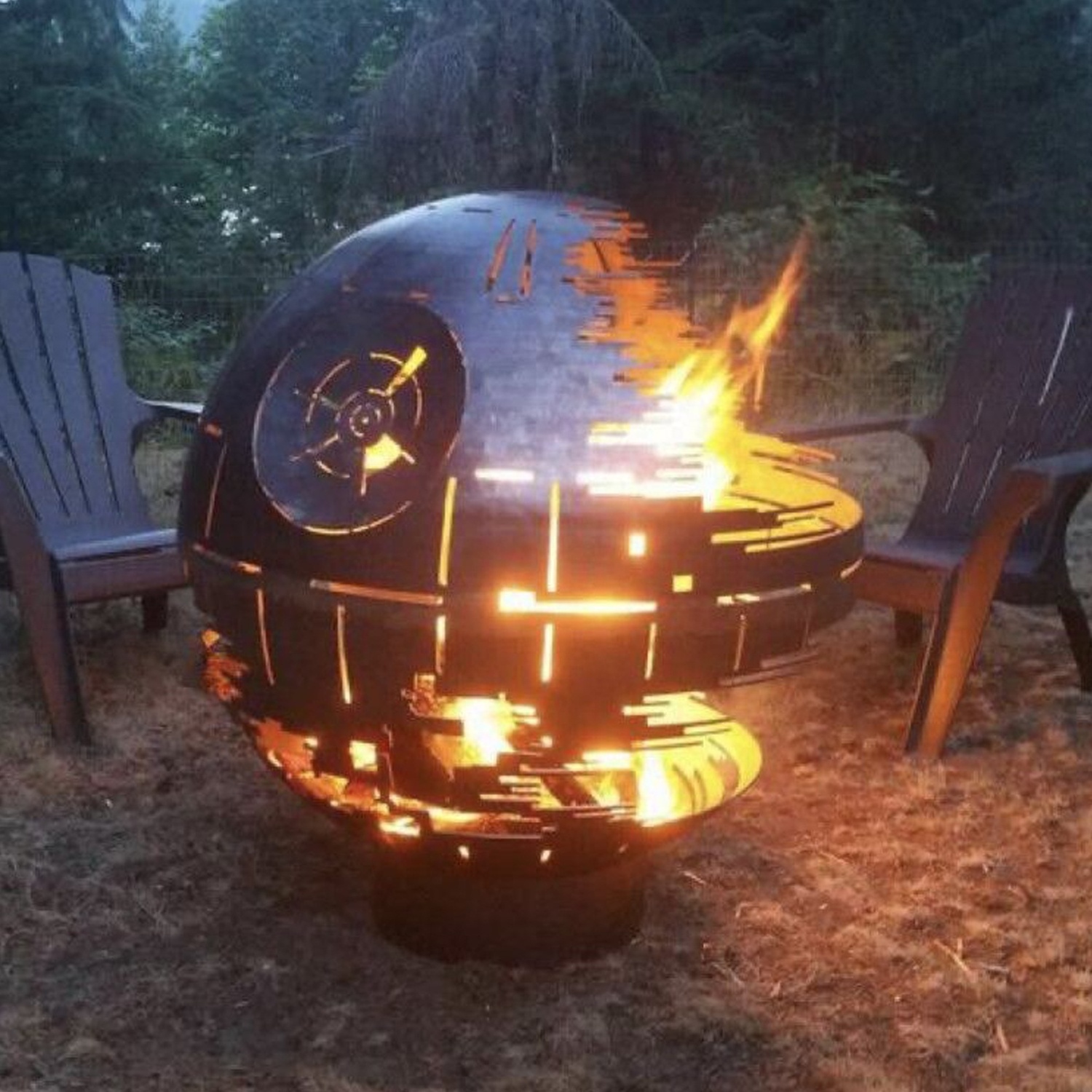 Diameter 900mm Thickness 6 mm Death Star Design Bare Steel  Iron Firepit Bowl