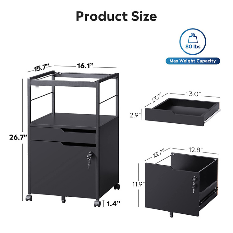 JH-Mech Letter Size For Home Office Mobile Printer Stand With Open Storage Shelf 3 Drawer Steel File Cabinet For Office Metal