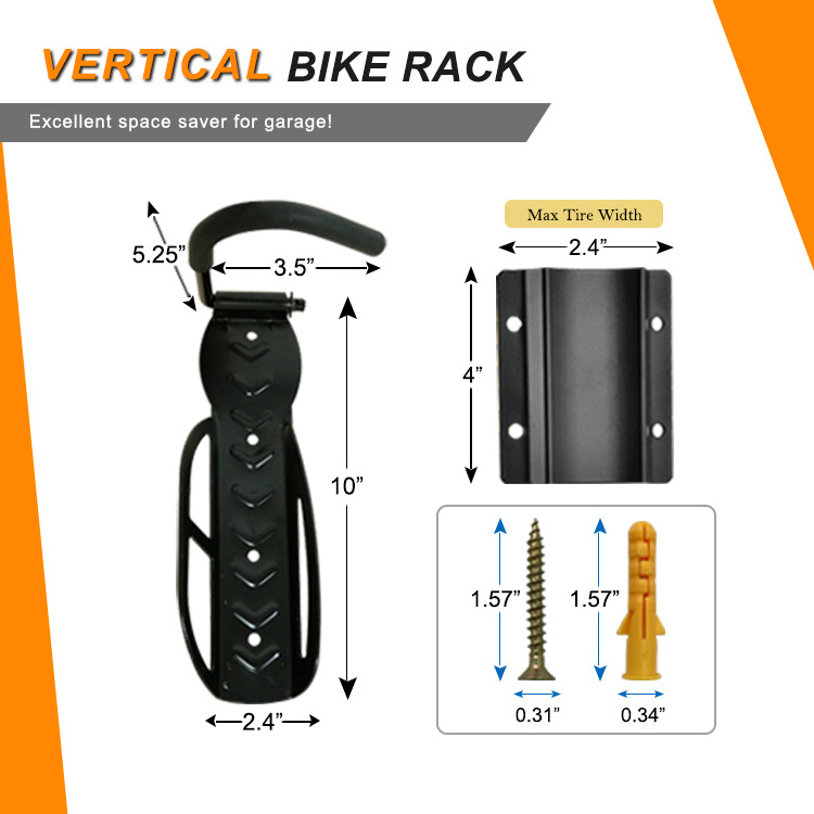 JH-Mech Wall Mounted Bicycle Storage Hook Rack Versatile Vertical Metal Bike Wall Hanger For Indoor Shed