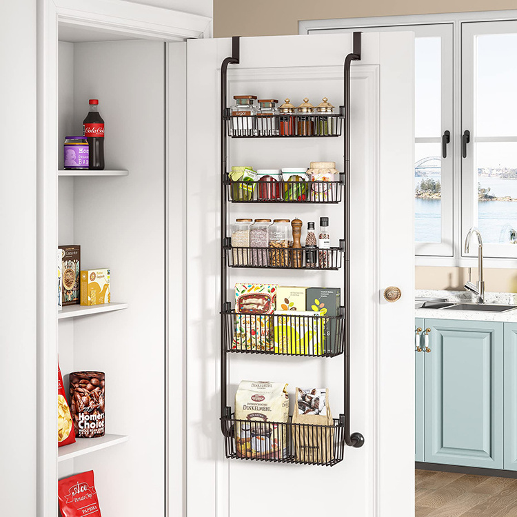 JH-Mech Hanging Storage Door Organization Kitchen Spice Rack Heavy Duty Metal Over The Door Pantry Organizer Rack