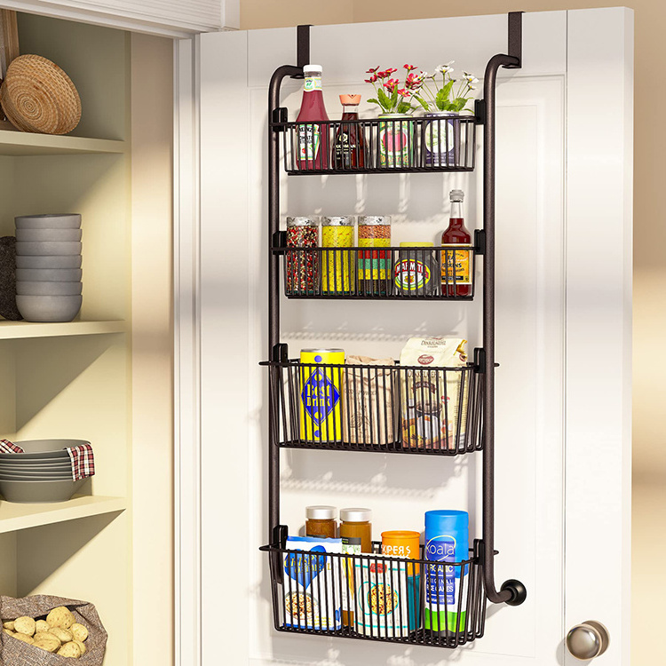 JH-Mech Hanging Storage Door Organization Kitchen Spice Rack Heavy Duty Metal Over The Door Pantry Organizer Rack