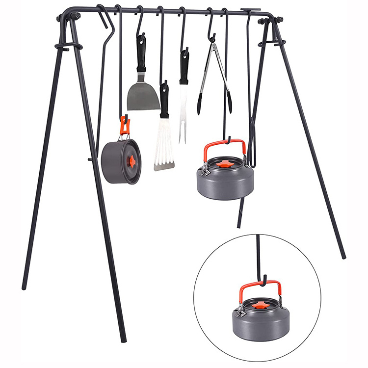 JH-Mech Grill Swing Campfire Cooking Stand with Adjustable Chains and Hooks Safe and Stable Campfire Grill Grate