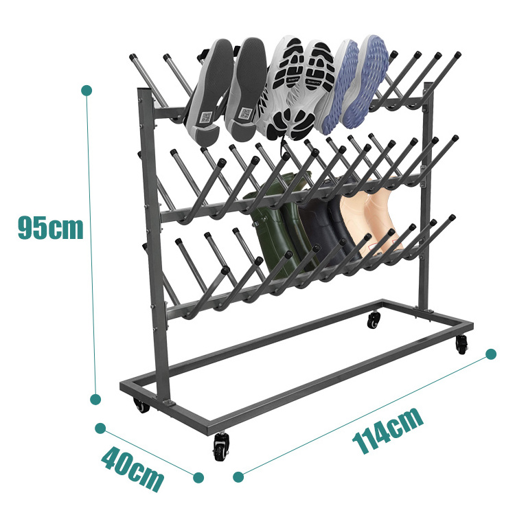 JH-Mech Shoe Rack Uggraded Versatile Sturdy Durable Large Capacity Three Tiers Stainless Steel Mobile Clothes Stands & Shoe Rack